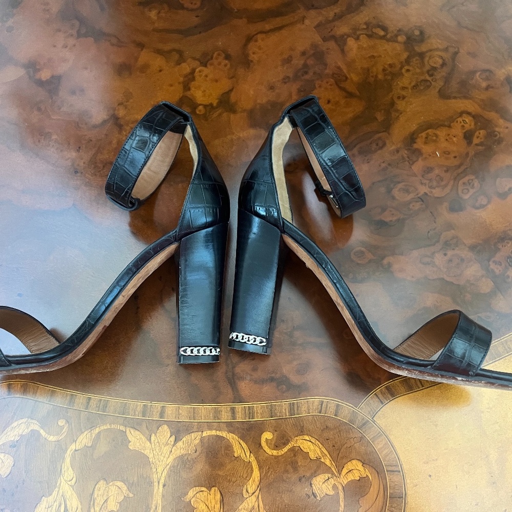 Givenchy Embossed Leather Ankle Strap Black Sandals Size 7